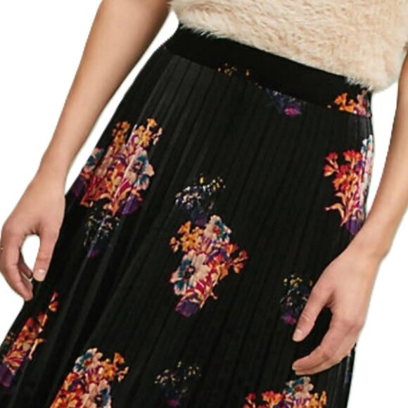 Anthropologie MAEVE Floral Velvet Skirt Pleated Midi Maxi Black Pleats A-Line XS - Picture 7 of 8